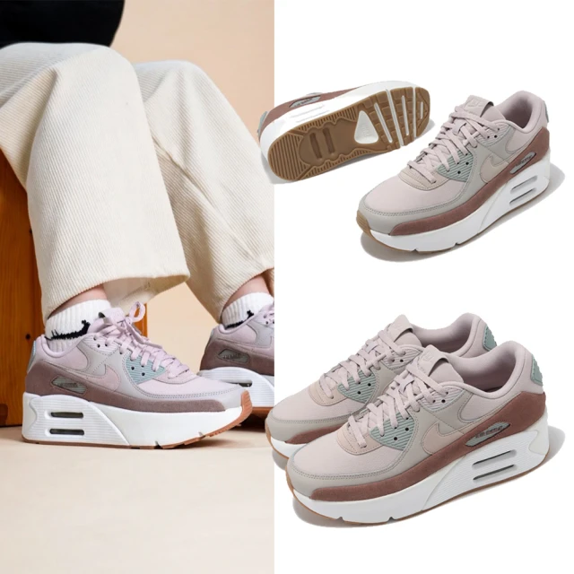 NIKE 耐吉 休閒鞋 Air Max 90 LV8 女鞋 粉 白 氣墊 皮革 麂皮 厚底 增高(FD4328-001)