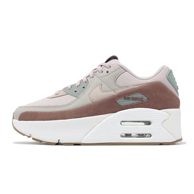 【NIKE 耐吉】休閒鞋 Air Max 90 LV8 女鞋 粉 白 氣墊 皮革 麂皮 厚底 增高(FD4328-001)