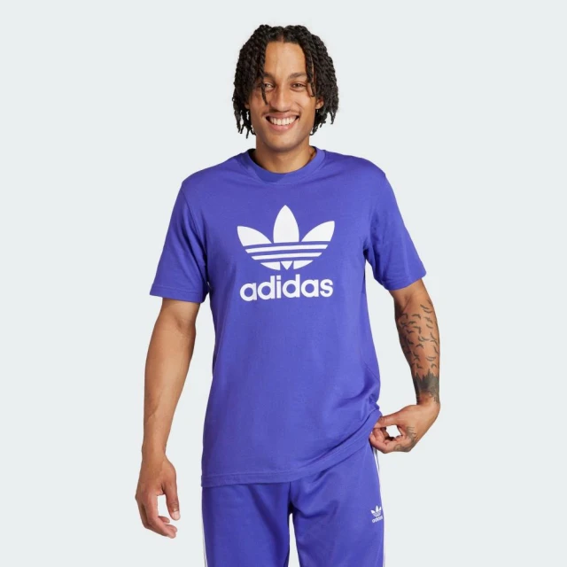 adidas 愛迪達adidas 愛迪達 上衣 男款 短袖上衣 運動 三葉草 亞規 TREFOIL T-SHIRT 紫 IR7982