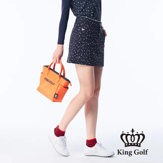 【KING GOLF】網路限定款-女款滿版星星印圖立體刺繡修身A LINE短裙/高爾夫球裙(丈青)