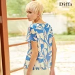 【Diffa】藍白銀杏花短袖上衣-女