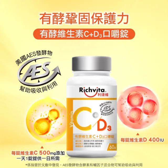【利捷維】有酵維生素C+D3口嚼錠 60錠(添加維生素D 400IU)