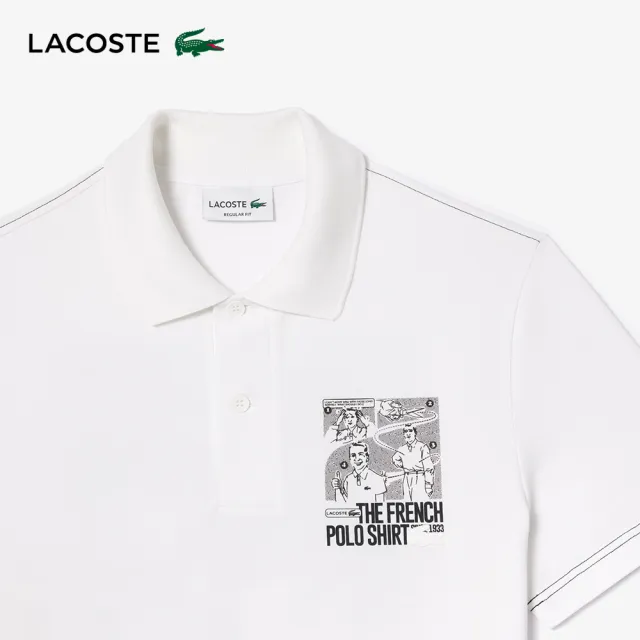 【LACOSTE】男裝-Rene Lacoste 圖案印花Polo衫(白色)