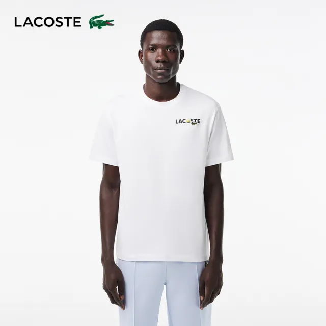 【LACOSTE】男裝-重磅棉質漫畫印花短袖T恤(白色)