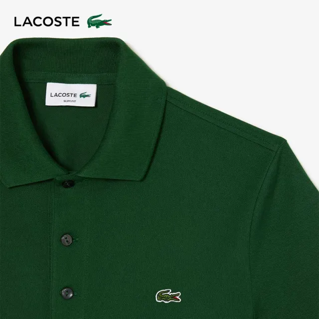 【LACOSTE】男裝-經典修身短袖Polo衫(深綠色)