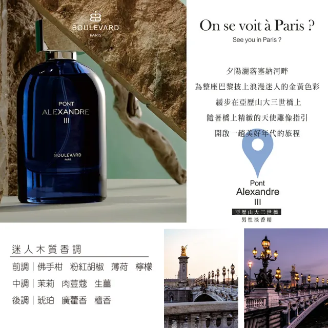 【Boulevard Paris】亞歷山大三世橋男性淡香精100ml(專櫃公司貨)