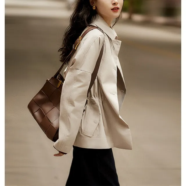 【巴黎精品】現貨+預購 風衣外套防風大衣(春秋時尚翻領女外套2色a1di56)