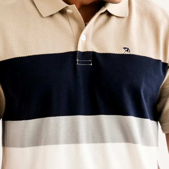 【Arnold Palmer 雨傘】男裝-休閒撞色圓領POLO衫(奶茶色)