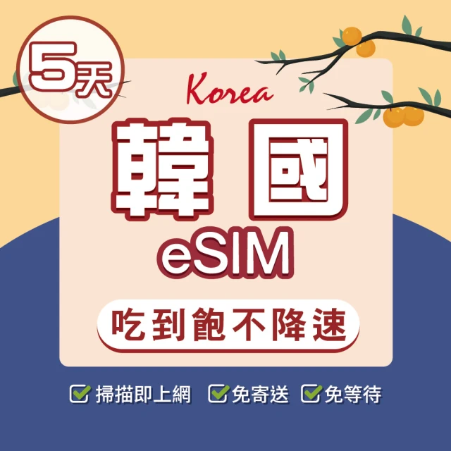 環亞電訊 eSIM韓國5天吃到飽不降速附贈門號(eSIM 24H自動發貨 韓國門號 虛擬卡 韓國網卡 環亞電訊)