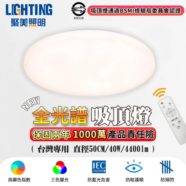 【聚美照明】吸頂燈 40W4400流明5-7坪 LED星鑽臥室燈 防藍光首選50cm(簡約星空燈/三色無極調光+遙控)