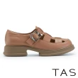 【TAS】寬帶魚骨編織真皮厚底鞋(棕色)