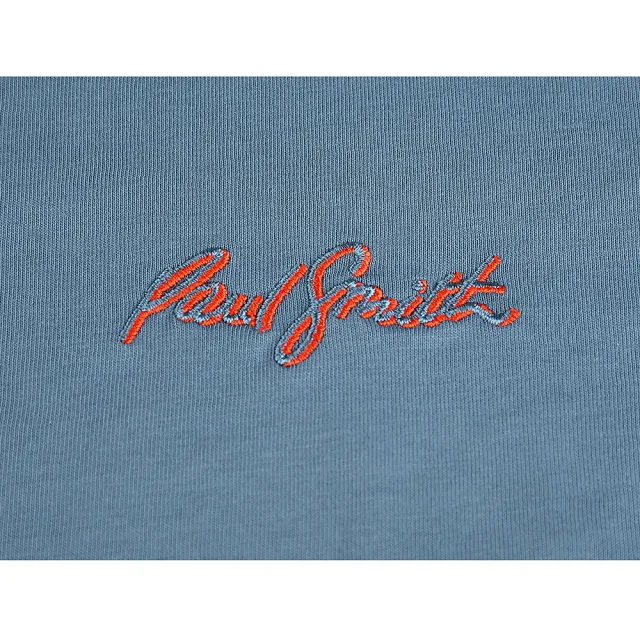 【Paul Smith】PAUL SMITH簽名陰影刺繡LOGO有機棉圓領短袖T恤(男款/灰藍)