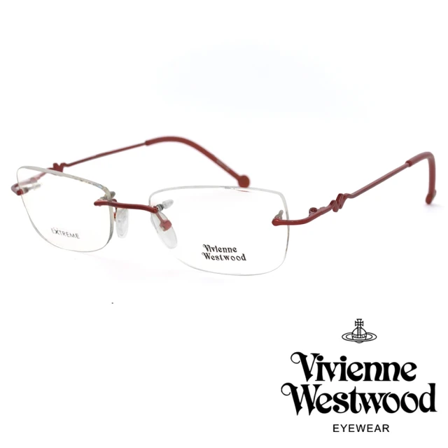 Vivienne Westwood 特色線條鏡腳無框光學鏡框(酒紅 VW02202)