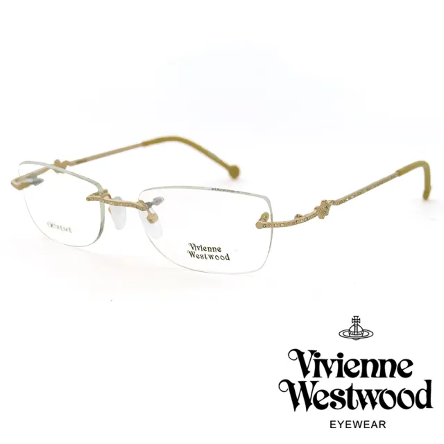 Vivienne Westwood】特色線條鏡腳無框光學鏡框(金色VW02201) - momo 