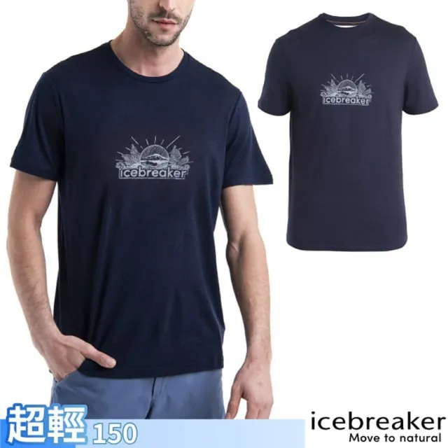【Icebreaker】男 100%美麗諾羊毛 Tech Lite III 圓領短袖上衣_光輝景致-150.T恤(IB0A56WY-401 海軍藍)