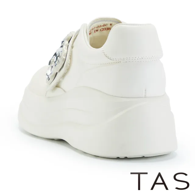 【TAS】幾何鑽釦真皮厚底休閒鞋(米色)