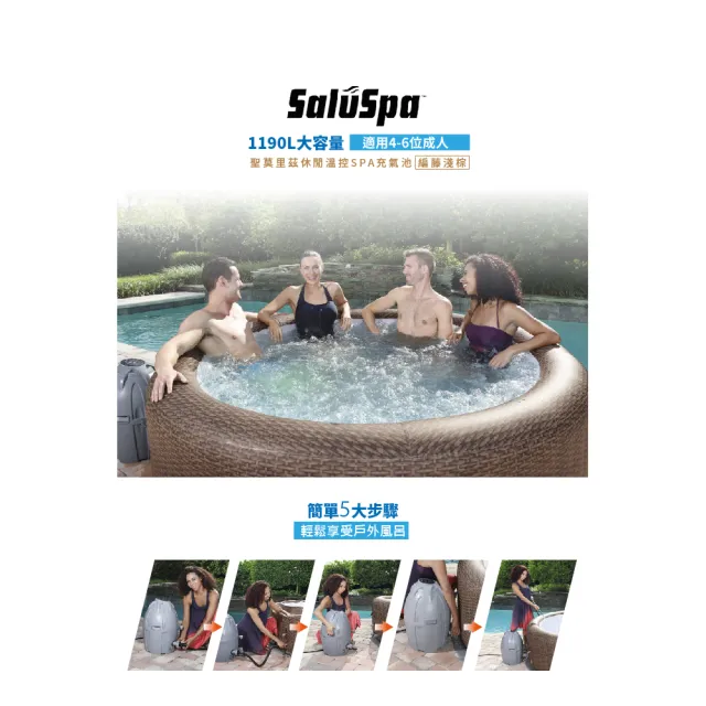 【SaluSpa】休閒溫控SPA充氣池《聖莫里茲  編藤_1190L》(按摩浴缸 派對 戶外室內 溫泉 溫水泳池 多人使用)