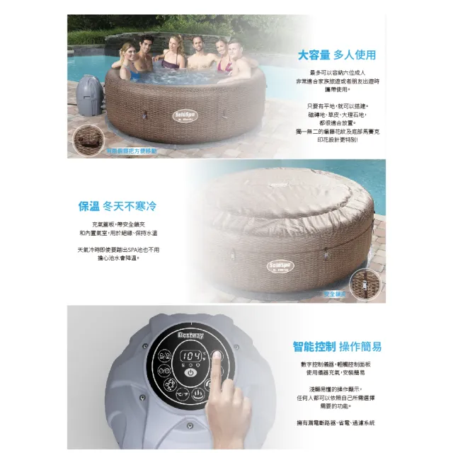 【SaluSpa】休閒溫控SPA充氣池_聖莫里茲  編藤_1190L(按摩浴缸 派對 戶外室內 溫泉 溫水泳池 多人使用)