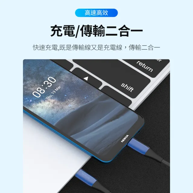 【NOKIA】Type-C轉Type-C 200CM 2A鋁合金經典極速充電傳輸線(P8201C)