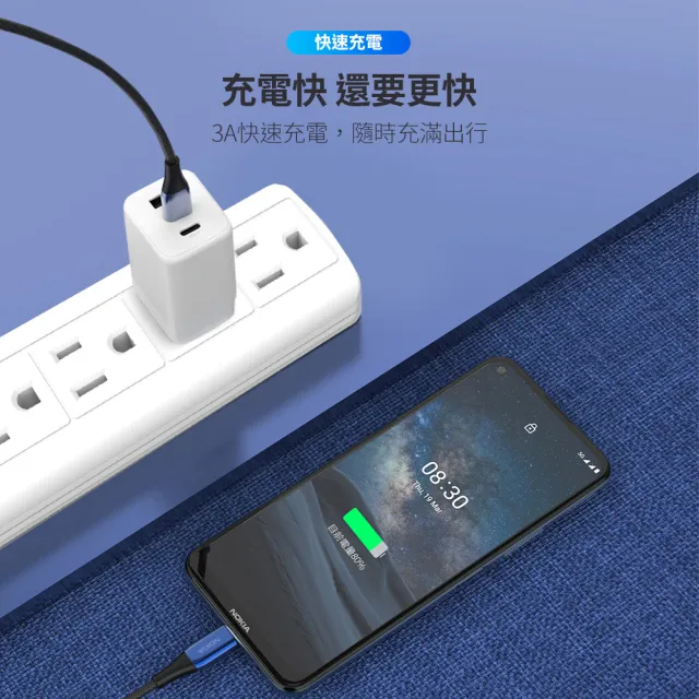 【NOKIA】Type-C轉Type-C 200CM 2A鋁合金經典極速充電傳輸線(P8201C)