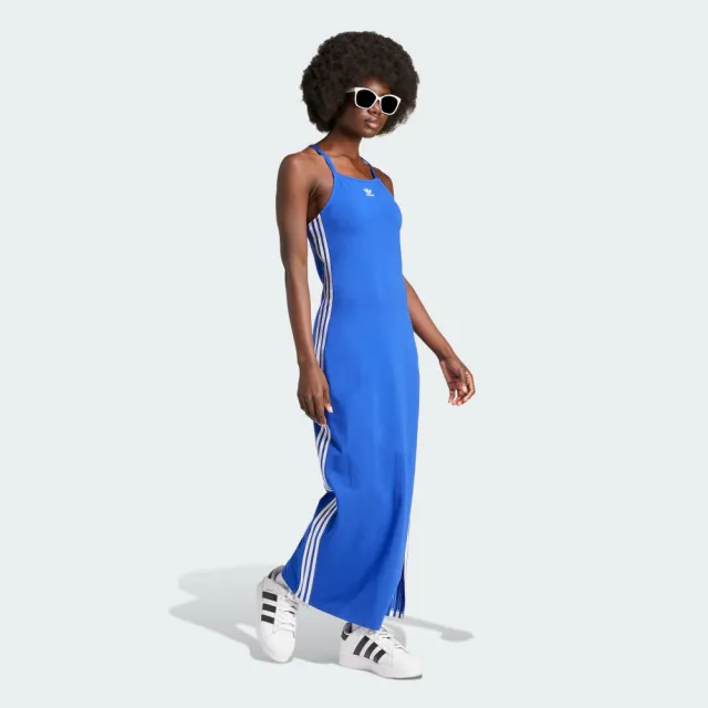 【adidas 愛迪達】連身洋裝 女款 長裙 三葉草 亞規 3 S DRESS MAXI 藍 IR8139