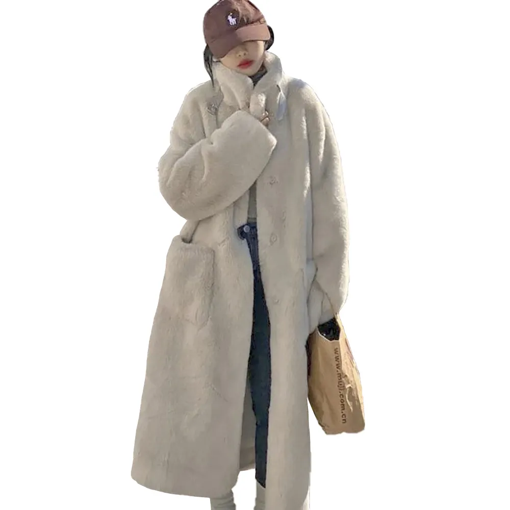 【RH】極光灰寬鬆長版毛絨大衣外套(內麂皮材質保暖外套原價2280)