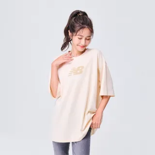 【NEW BALANCE】NB 圓領親膚親膚寬鬆短袖上衣_女性_杏色_WT31519TCM(美版 版型偏大)