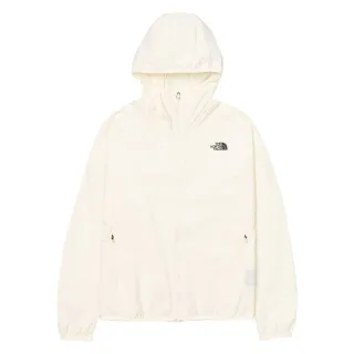 【The North Face 官方旗艦】北面女款米白色防潑水防曬連帽防風外套｜7WCPQLI(薄外套/抗UV/運動/風衣)