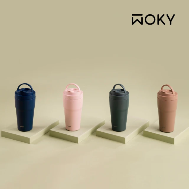 【WOKY 沃廚】2入_渾圓杯 雙層陶瓷款 550ml(隨行杯/吸管杯/保溫杯瓶/保冰杯瓶/水壺)