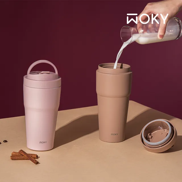【WOKY 沃廚】渾圓杯 雙層陶瓷款550ml(隨行杯/吸管杯/保溫杯/保溫瓶;不附吸管)