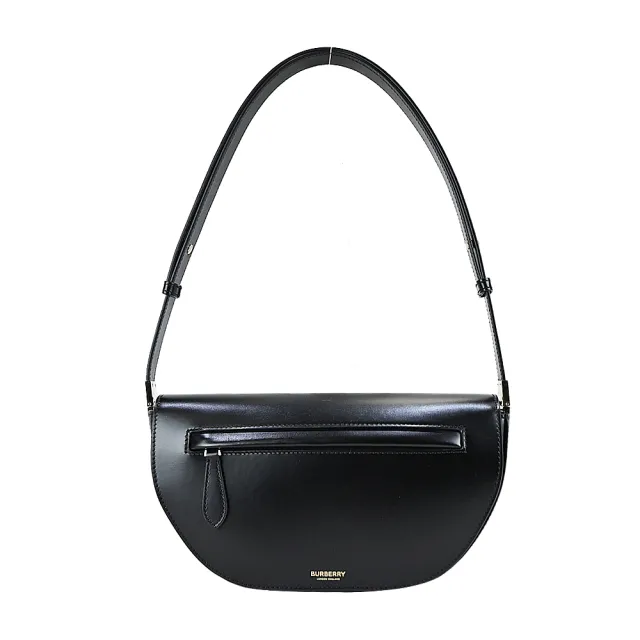 【BURBERRY 巴寶莉】Tartan Olympia 小牛皮翻蓋斜背包(黑色)