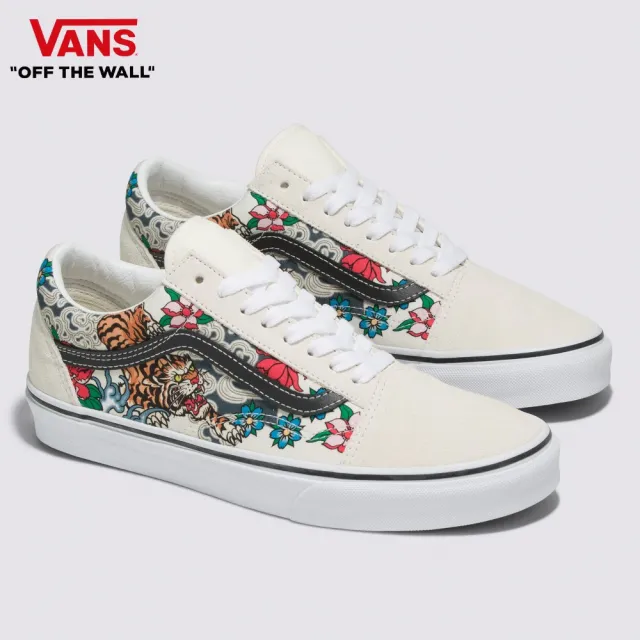 【VANS 官方旗艦】Old Skool 男女款米白色底老虎圖案滑板鞋/休閒鞋/帆布