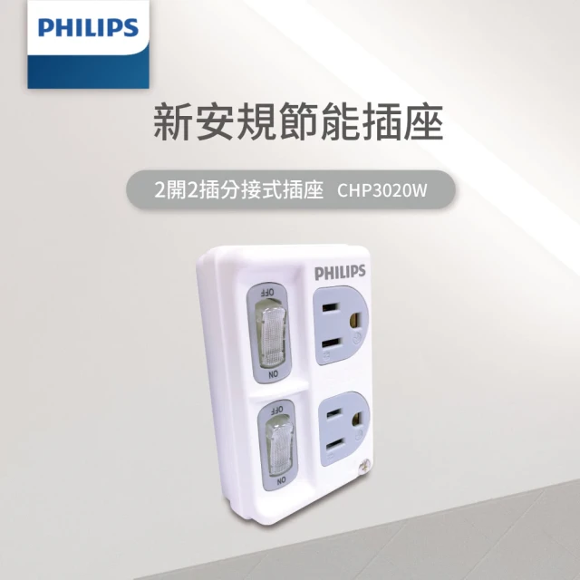 Philips 飛利浦 2開2插 3孔 防火分接式插座(CHP3020W)