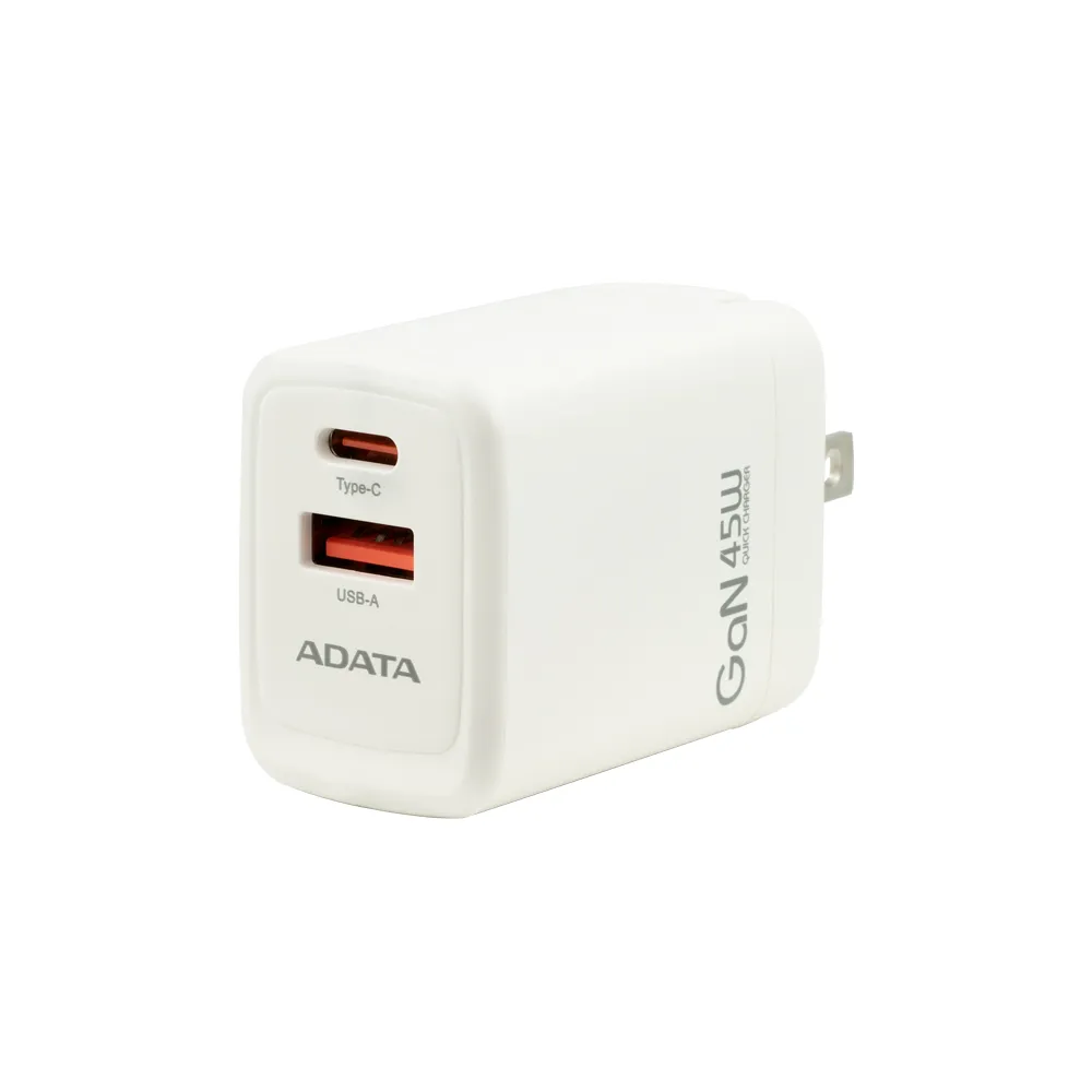 【ADATA 威剛】G45P 45W USB-C/A GaN氮化鎵 雙孔 超高速PD快充充電器(iPhone 16/15/14/13/12/11 豆腐頭)