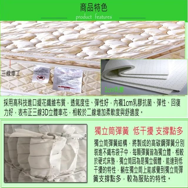 【ESSE御璽名床】乳膠紓壓三線獨立筒床墊(雙人加大)