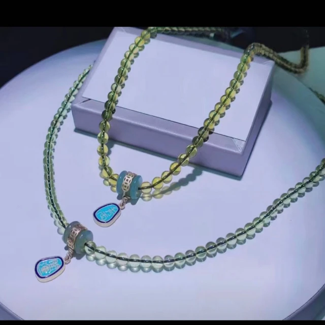 【勝弘珠寶】多明尼加藍珀和闐玉轉運珠項鍊