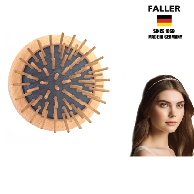 【FALLER 芙樂】德國製FSC櫸木可收攏圓形氣墊梳(隨身梳/ 氣墊圓梳/ 防靜電梳 /包包梳/圓氣墊梳/雙11)