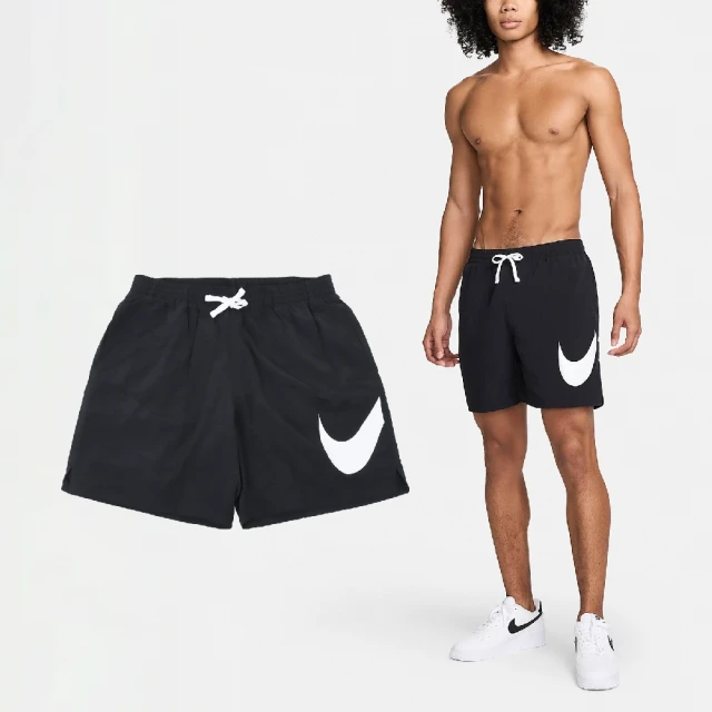 NIKE 耐吉 短褲 Swim 7” Volley Shorts 男款 黑 白 海灘褲 7吋 透氣 速乾 開衩 褲子(NESSE506-001)