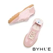 【BYHUE】美式復古異材質綁帶軟芯微Q底厚底休閒鞋(粉)