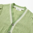 【OUWEY 歐薇】抓皺撞色開襟織紋外套(淺綠色；S-L；3242324034)