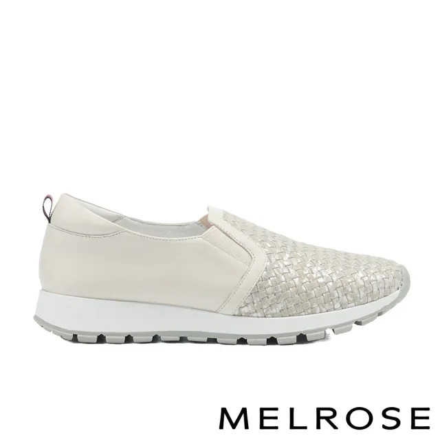 【MELROSE】美樂斯 日常百搭編織造型全真皮厚底休閒鞋(米)