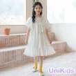 【UniKids】中大童裝超仙短袖洋裝 韓版荷葉邊蕾絲花邊裙公主裙 女大童裝 VWYW2123(白)