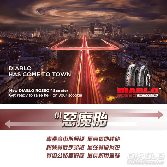 【PIRELLI 倍耐力】DIABLO ROSSO Scooter速克達專用 15吋(160/60-R15 67H 紅惡魔 輻射胎)