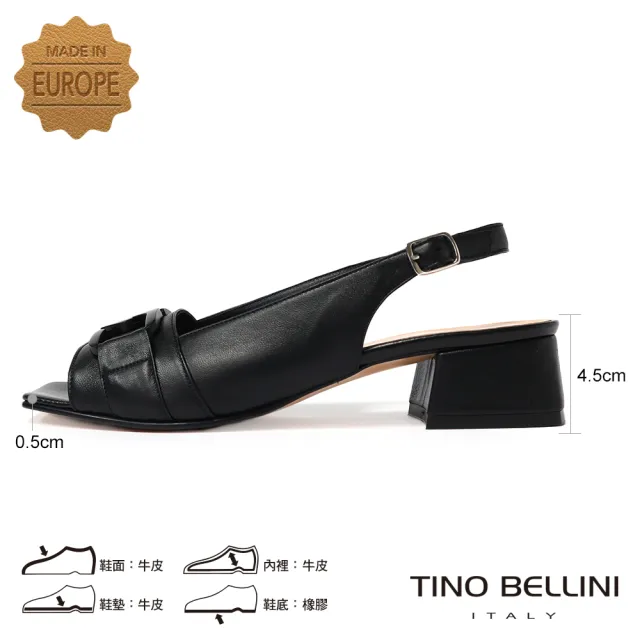 【TINO BELLINI 貝里尼】歐洲進口全真皮魚口低跟涼鞋FSKT010(黑色)