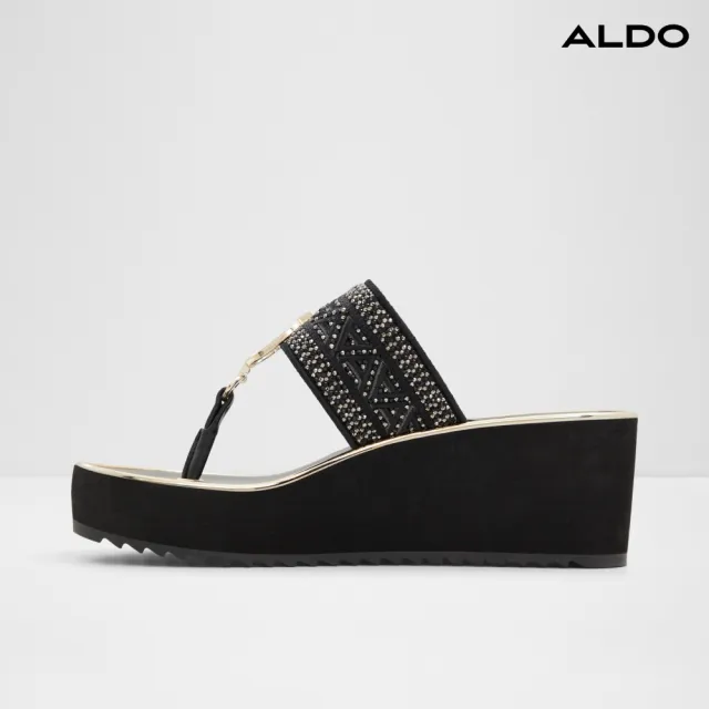 【ALDO】FASSBIDER-復古風格粗帶厚底夾腳涼拖鞋-女鞋(黑色)