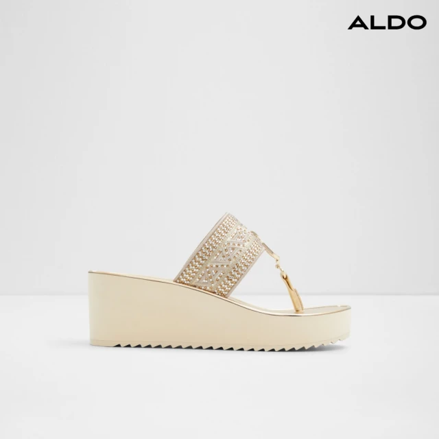 ALDO FASSBIDER-復古風格粗帶厚底夾腳涼拖鞋-女鞋(金屬金)