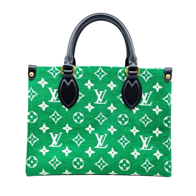 【Louis Vuitton 路易威登】ONTHEGO PM經典花卉緹花絨布手提/斜背包/兩用包(M46216/綠色)