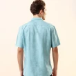 【oillio 歐洲貴族】男裝 短袖素面襯衫 透氣襯衫 修身顯瘦 透氣 防皺(藍綠色 法國品牌)