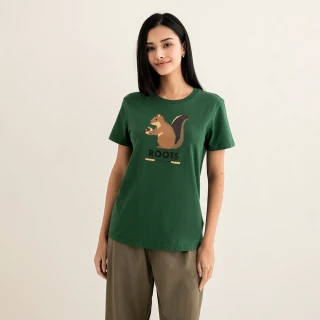 【Roots】Roots 女裝- OUTDOORS ANIMAL短袖T恤(深綠色)