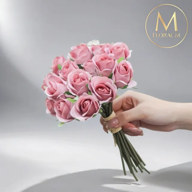 【Floral M】法式西麗雅玫瑰公主粉仿真花花材（10入組）(人造花/塑膠花/假花/裝飾花)
